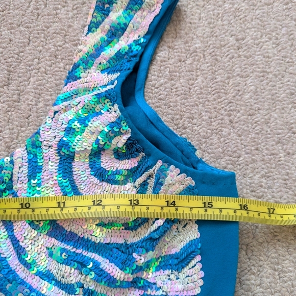Aqua Blue & Sequence Indian Saree - Small Like New - Picture 3 of 5